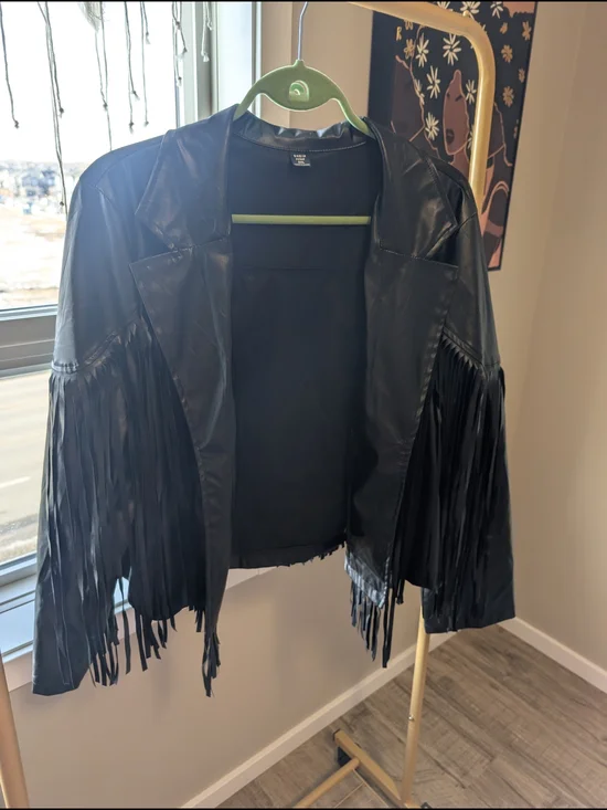 Black Fringe Faux Leather Jacket - Women - Picture 3 of 5